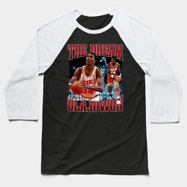 Hakeem Olajuwon The Dream Basketball Legend Signature Vintage Retro 80s 90s Bootleg Rap Style Baseball T-Shirt by CarDE